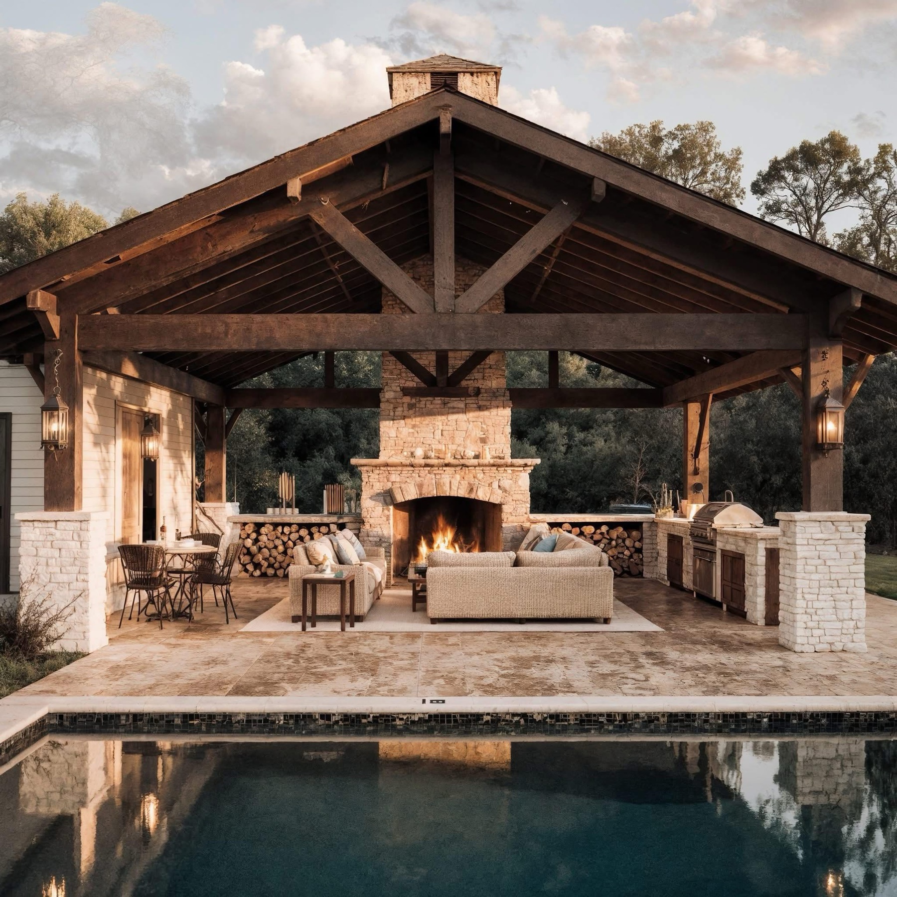 Stone pavilion & pool