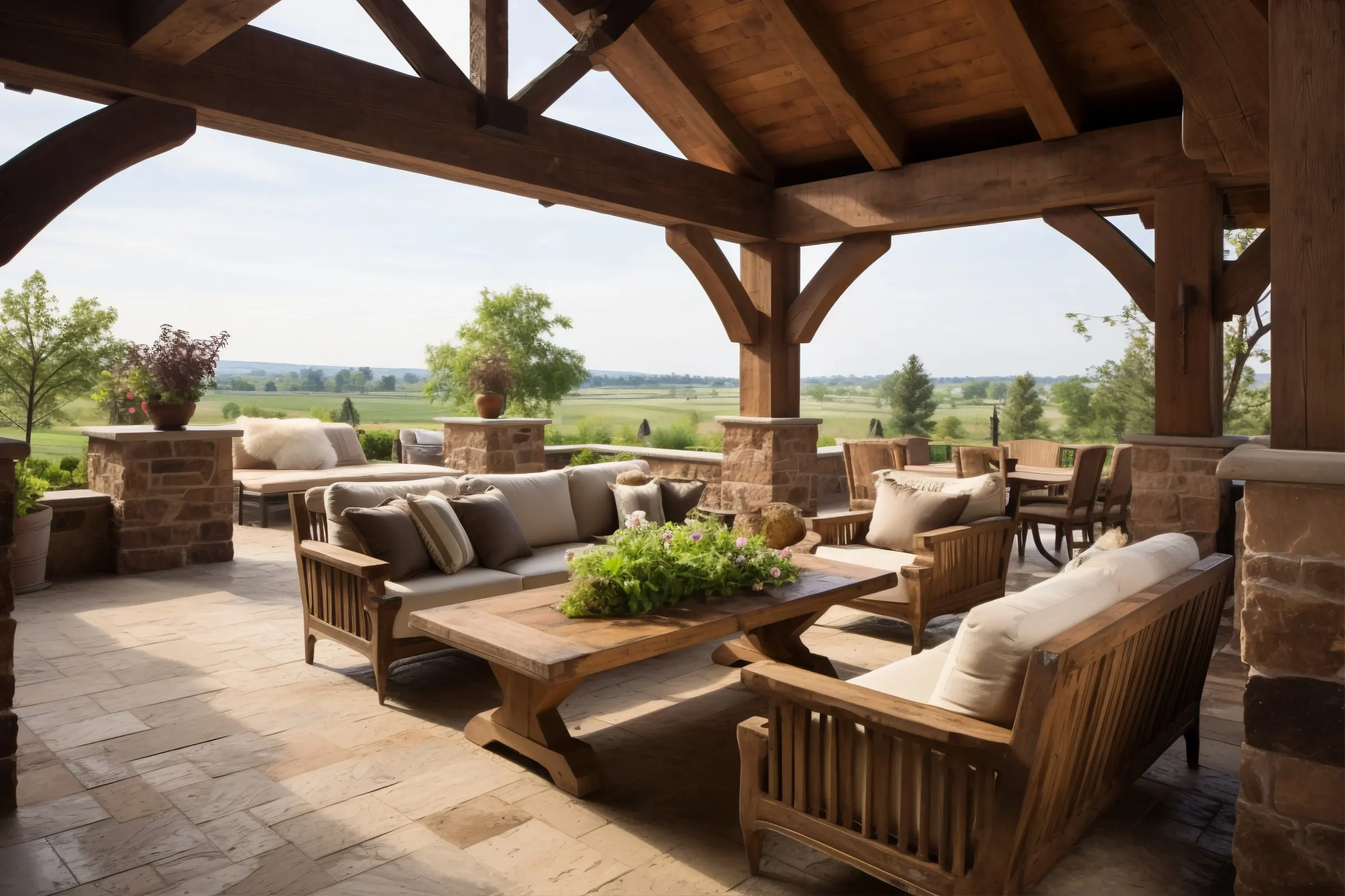 Timber pavilion and outdoor lounge built by Rare Landscapes