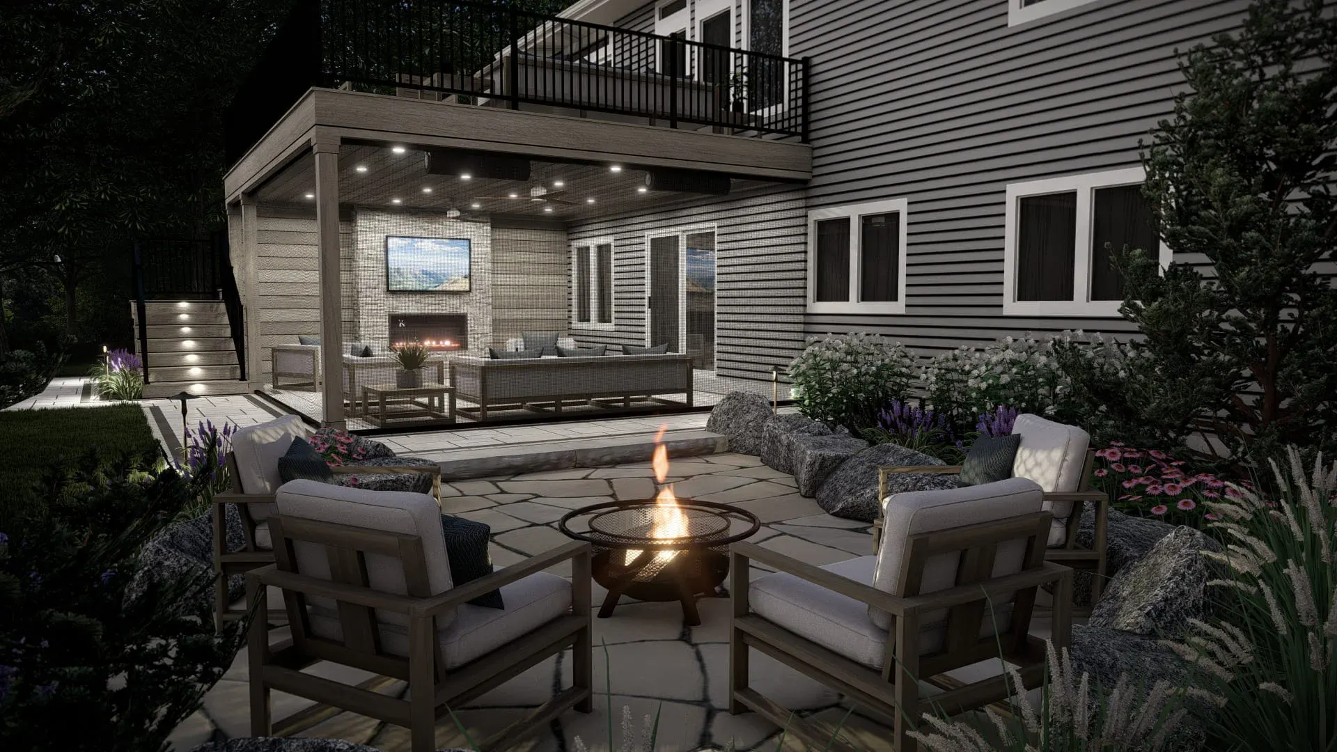 Fire feature — outdoor fireplace seating